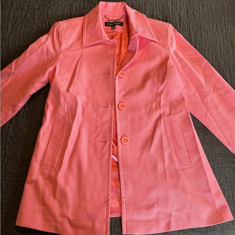 1 Madison Pink Textured Trench Coat Womens‎ Small Button Front Lined Jacket